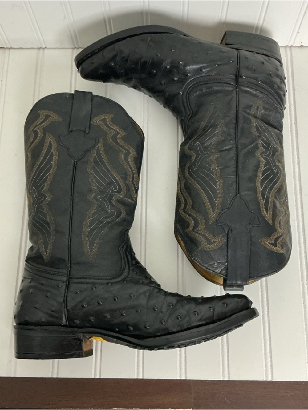Tierra Blanca Womens USA 7 Mexican 26 Black Leather Vibram Sole Cowboy Boots - Picture 11 of 16